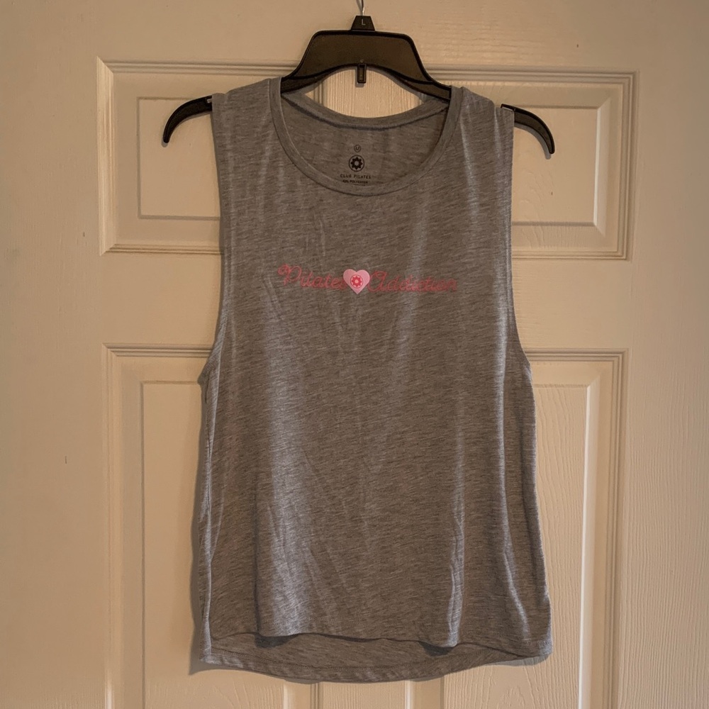 Women's Gray Muscle Tee with Pink Heart Design